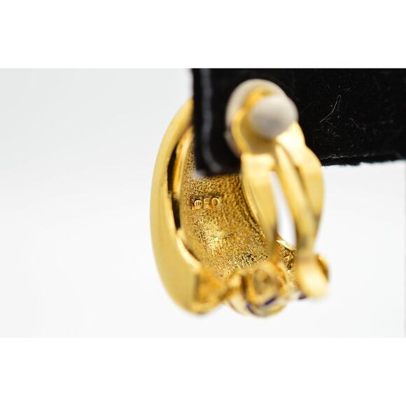 Fernando Originals Vintage Clip On Earrings Shiny Gold Chunky Hoop Signed 80s 9M - Picture 7 of 7